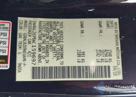 2010 Nissan Altima 2.5 S from USA, damaged, VIN 1N4AL2EP9AC159697